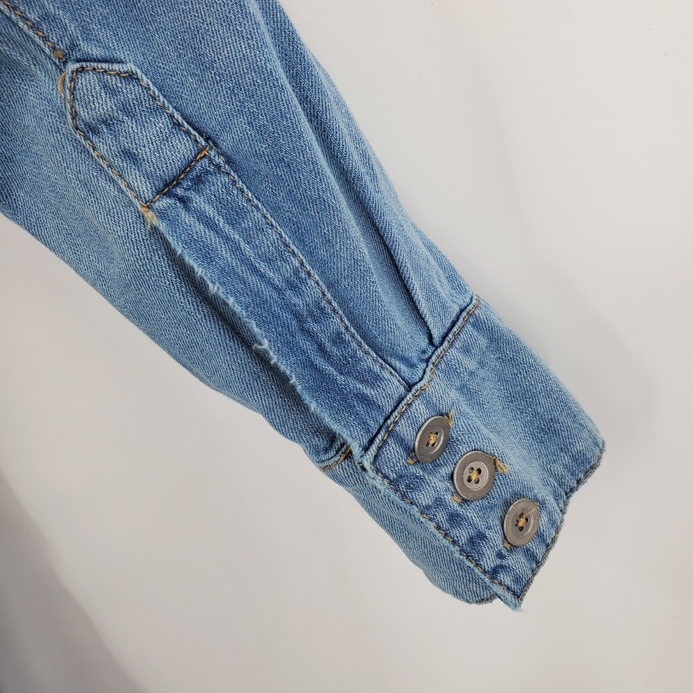 Free People Blue Denim Cotton Linen Button Front Midi Shirt Dress Medium Western - Picture 7 of 13